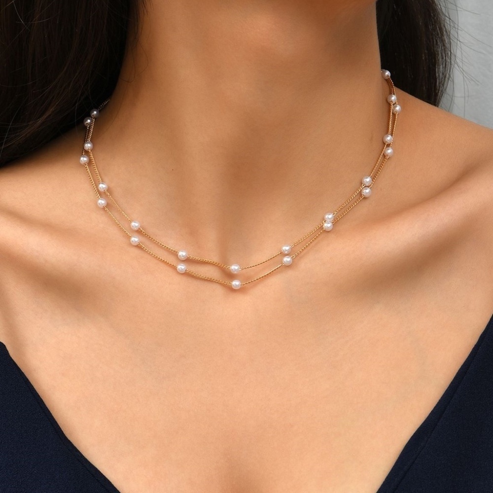 *VELVETTE* Gold x Pearl Decorative Multilayer Fashion Necklace